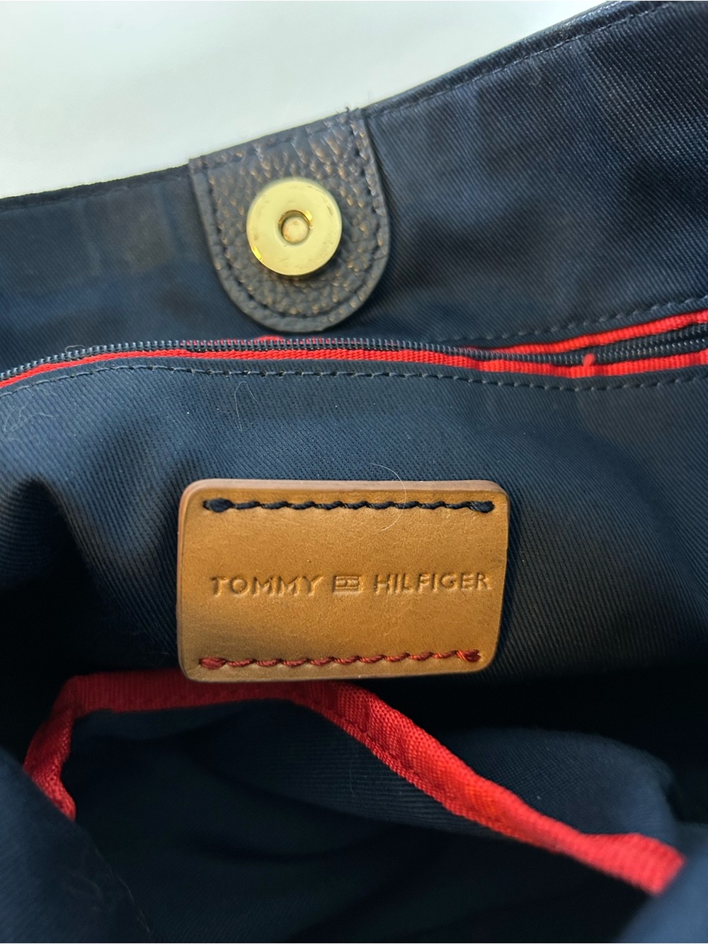 NWT Tommy Hilfiger Genuine Navy Leather Shoulder Bag with Gold-Tone Hardware - Picture 5 of 11